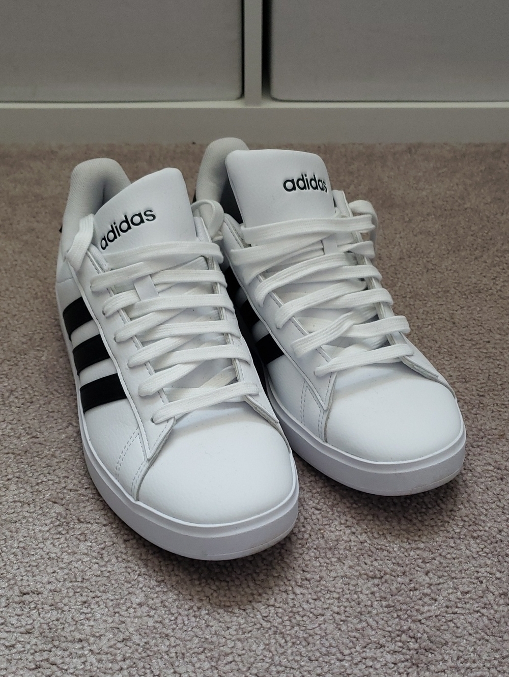 Adidas Grand Court 3.0 Sneakers For Women, White Wirh Black Stripes, New